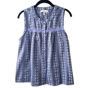 Emmie Rose Sleeveless Blue Floral with Lace Accent Cotton Linen Spring